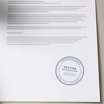 Certificado de destruição da Lëtzclean Data com o selo da empresa