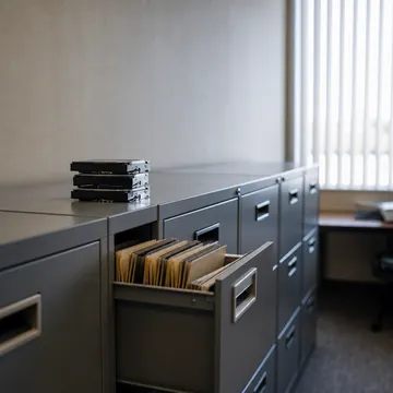 Discos rígidos sobre um armário de escritório, à espera de destruição segura